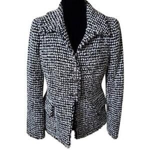 NWOT Carlisle black white unique textured fringe quality blazer jacket 6   J9